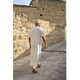 thumbnail image 3 of COOFANDY Men's V-Neck Linen Robe Short Sleeve Kaftan Thobe Long Gown Casual Shirt for Beach, 3 of 6