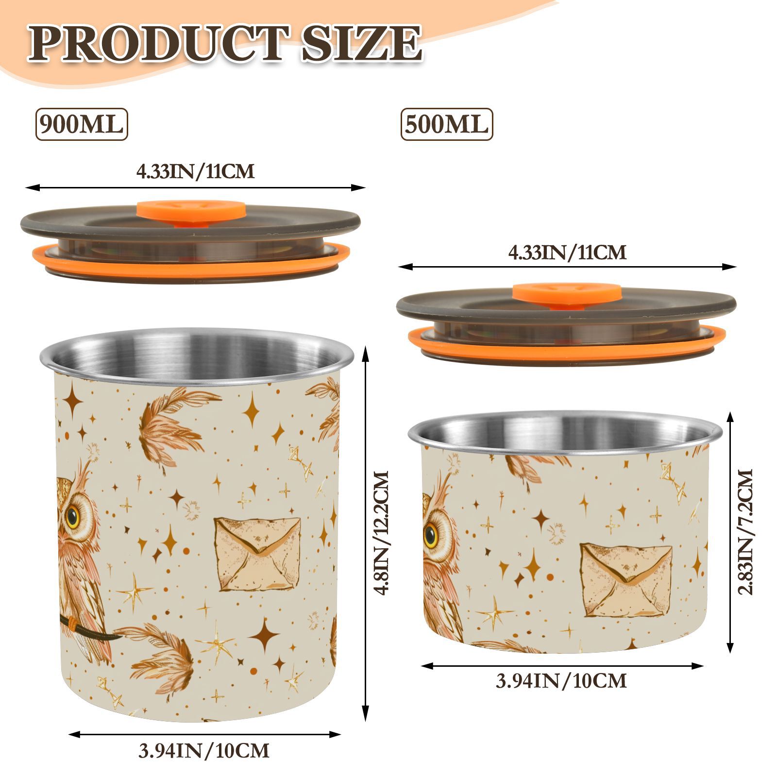 Owl Envelope Retro Airtight Coffee Bean Canister 30oz Food Storage Containers with Lids For Gournd, Tea, Sugar, Flour, Rice, Cereal, Candy Cookie Jar