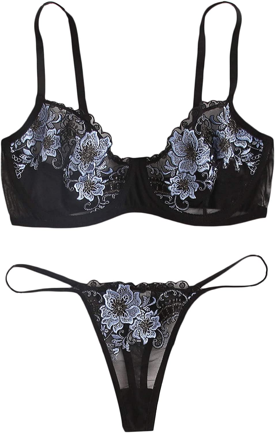 Floerns Women's Plus Size Lingerie Set Floral Lace Bralette and