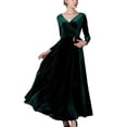 thumbnail image 1 of Innerwin Robe Ligne Couleur Unie Femmes Robes Maxi Vacances Manches Longues Ample Vert Noirâtre L, 1 of 2