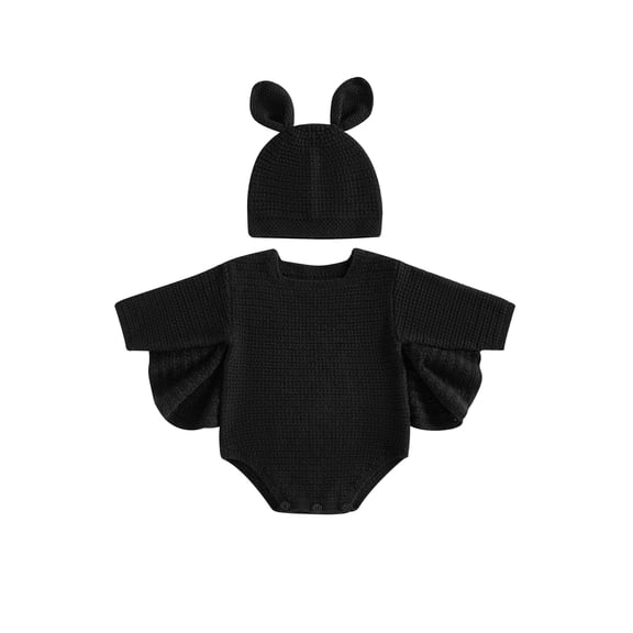Cjfdfy Newborn Baby Boy Girl Halloween Bat Costume Knit Sweater Romper Hat 2-piece Set For Party Cute Bat Halloween Costume Romper With Wings Hat Size 0-18M