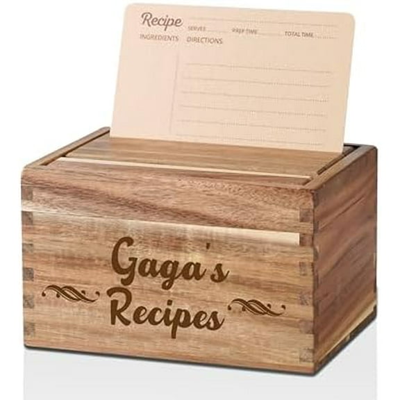 Gaga Gifts, Grandma Recipe Box with 50pcs 4x6 inch Recipe Cards, 10 Dividers, Recipe Organizer for Grandma - Gaga