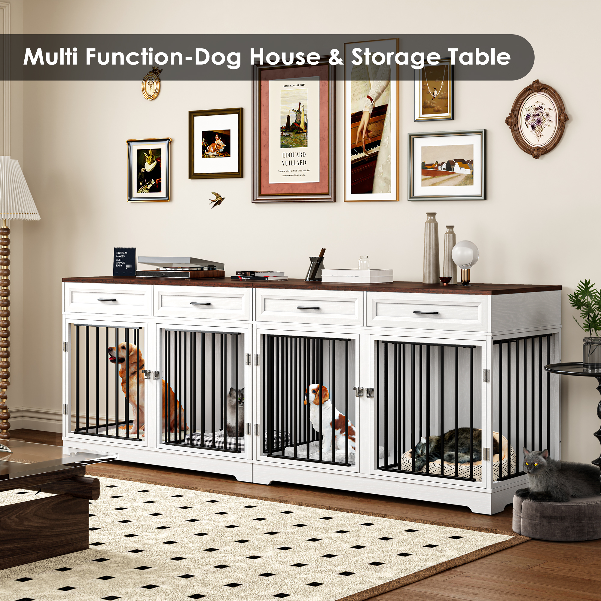 Homfa Dog Crate Furniture with 2 Drawers, White photo 3