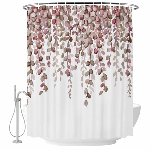 72x78 Inch Shower Curtain Brown Eucalyptus Leaves Bathroom Decor, Waterproof Fabric Bathtub Bath Curtains Decorative Spring Leaves Plants Country Extra Long Shower Curtain Set with Hooks