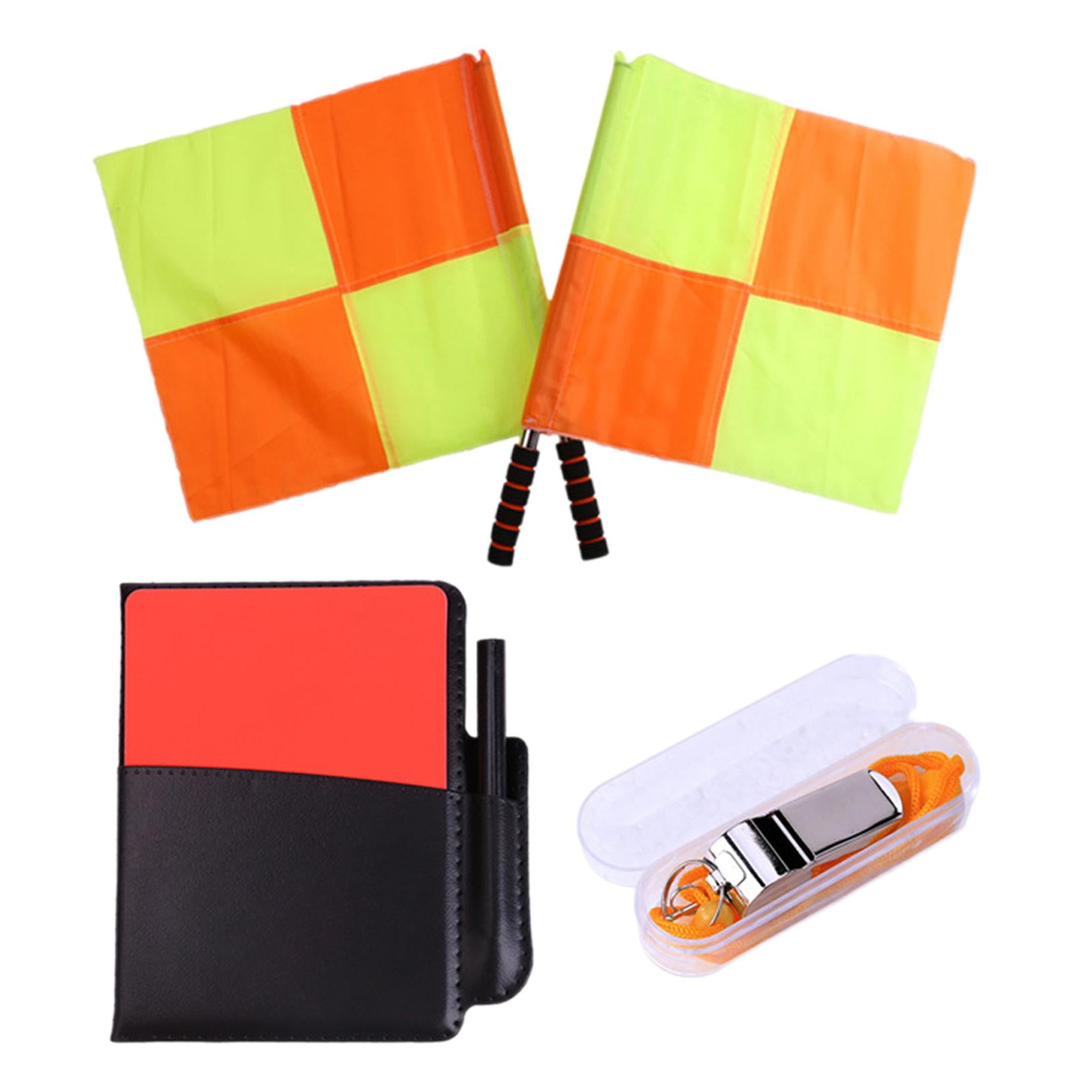 kesoto Soccer Referee Flag Set Football Linesman Flags Set Referee Whistle Red Yellow Cards Referee Tool Kit for Basketball Training