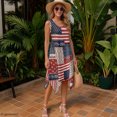 thumbnail image 6 of HELLHERO Patriotic Patchwork Print Asymmetric Hem Midi Dress for Party Holiday Party, Side Pockets Round Neck Ladies Irregular Hem Casual Dress, 6 of 8