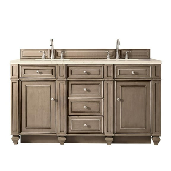 James Martin Vanities Bristol 60" Double Vanity, Whitewashed Walnut, w/ 3 CM Eternal Marfil Quartz Top