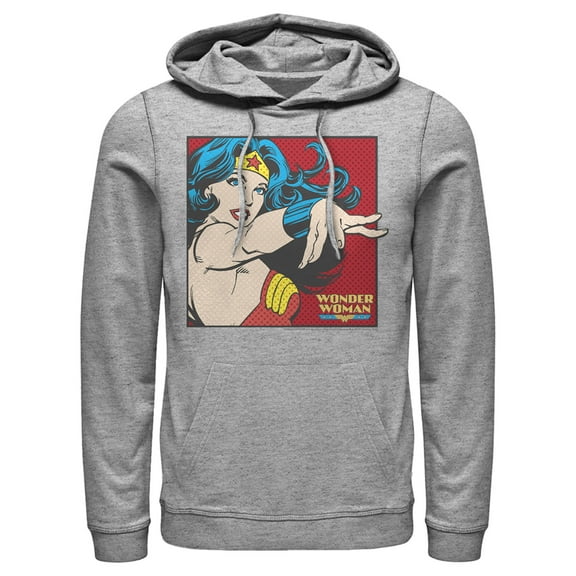 Men's Justice League Retro Pop Art Portrait  Pull Over Hoodie Athletic Heather Medium
