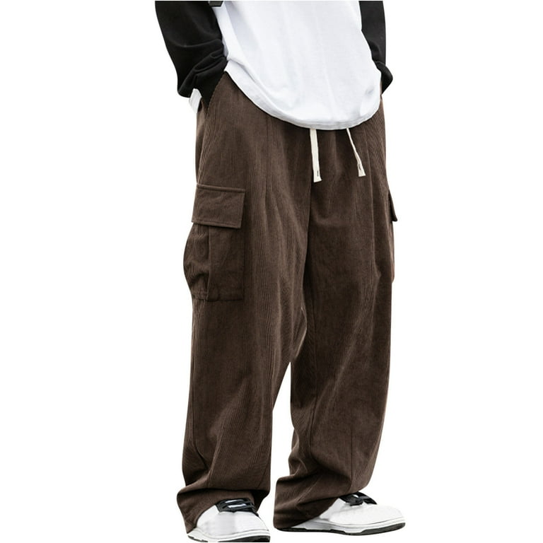 UVEASISHA Corduroy Cargo Pants for Men Drawstring Elastic Waist