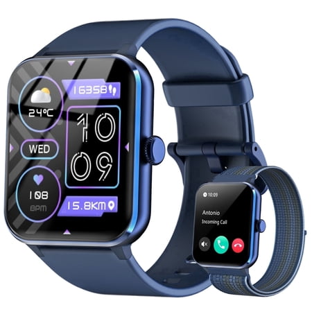 LUOMATE Smart Watch for Android iPhone, Bluetooth Calling Smartwatch for Men Women, Answer Make Calls, AI Voice Assistant, Message Reminder, HD Touch Screen, Blue