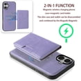 thumbnail image 6 of 2 In 1 Case for iPhone 16 with Kickstand, Detachable Magnetic PU Leather Wallet Case with Card Holder Slots Kickstand Protective Phone Cover Men Women for iPhone 16 - Purple, 6 of 6