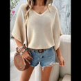 thumbnail image 4 of Camisas Holgadas de Punto Gofre con Cuello en V para Mujer, de Corta, Informales, de Verano 2025, Modernas, Lisas, Y2K. Albaricoque S, 4 of 10
