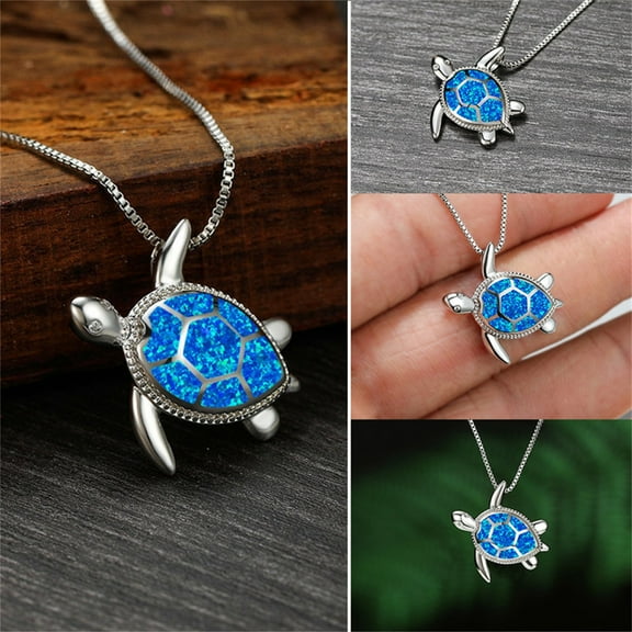 Dademeo Valentines Day Gifts Blue Turtle Pendant Necklace for Women Cute Animal Pattern Opal Jewelry Choker Necklace for Her Girlfriend Wife Mom Anniversary Birthday Gifts