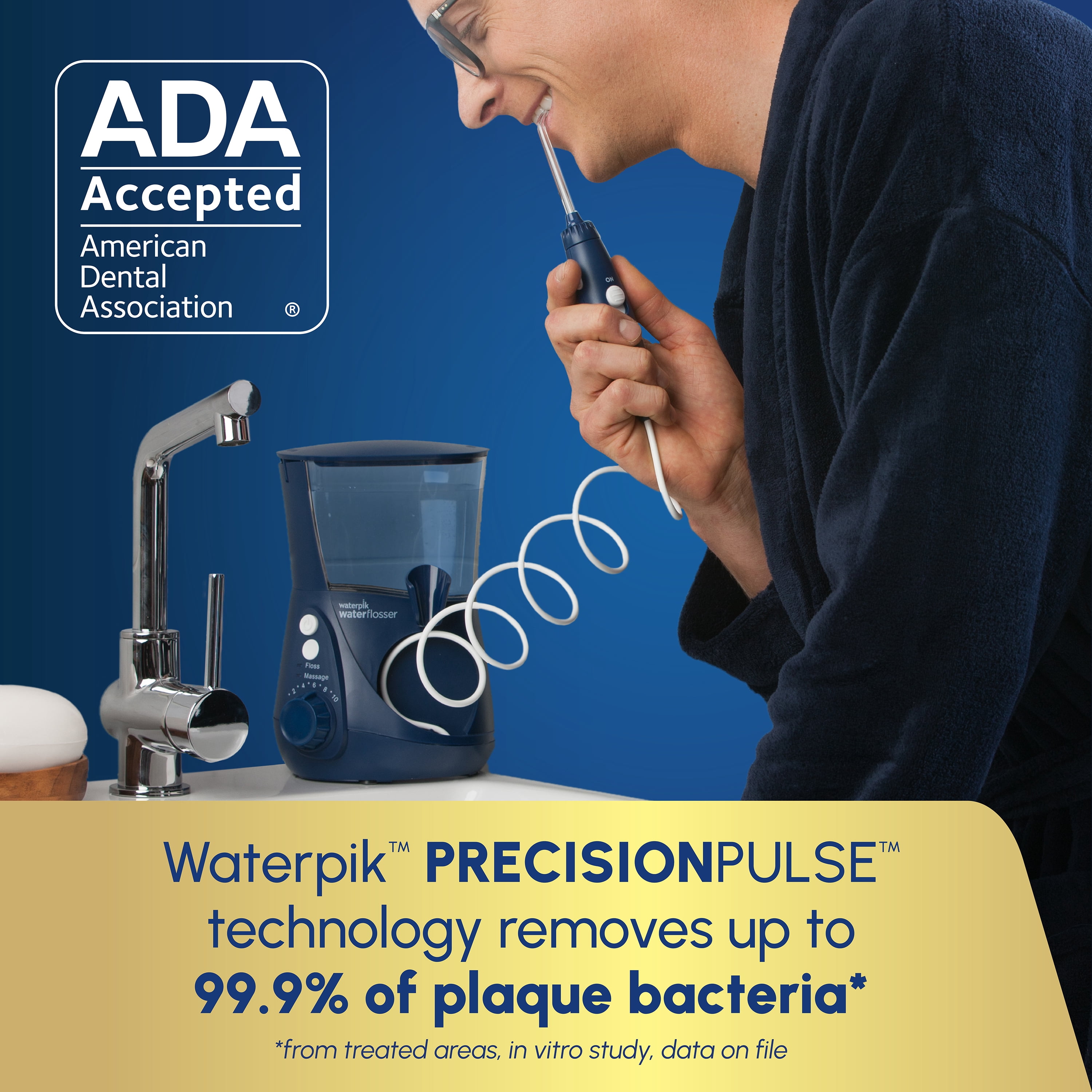 Waterpik Aquarius Water Flosser with 10 Settings, 7 Tips, ADA Accepted, Blue