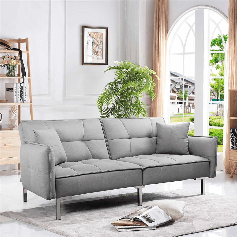 Yaheetech Futon Sofa Bed with Adjustable Backrest,Light Gray