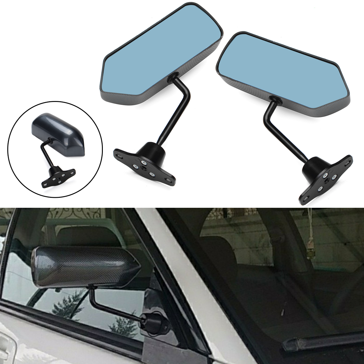 1 Pair Universal Carbon Fibre Look Racing Mirror F1 Type Kit Car Side Wing Mirror