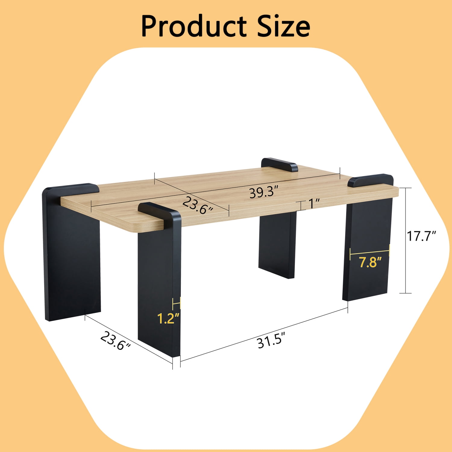 Natural Wood Colored MDF Coffee Table Modern Minimalist Living Room Furniture, 39.3*23.6*17.7 inches, Light Wood Grain Design
