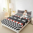 thumbnail image 4 of jejeloiu Racing Track Twin Sheet Set,Speed Sport Black White Plaid,Luxury Decor For Teens,3-Piece, 4 of 7