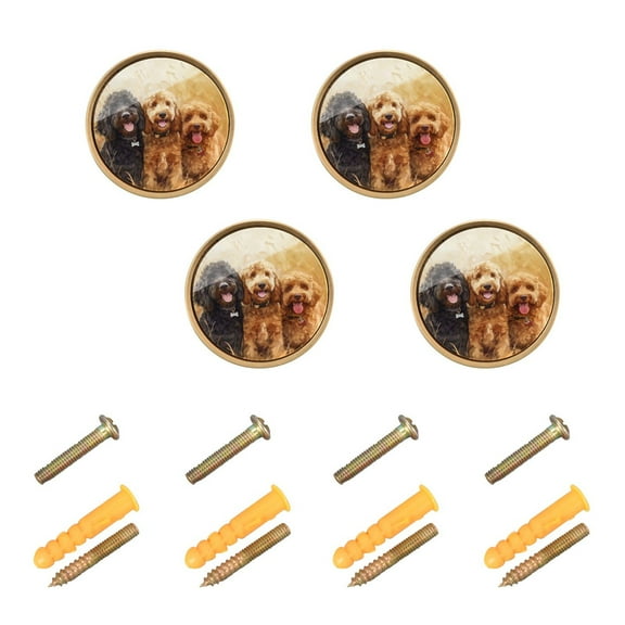 Kitchen Cabinet Knobs Cabinet Handles 1.25 inch Diameter Zinc Alloy Happy Dogs in Wheat Field 4 Pack