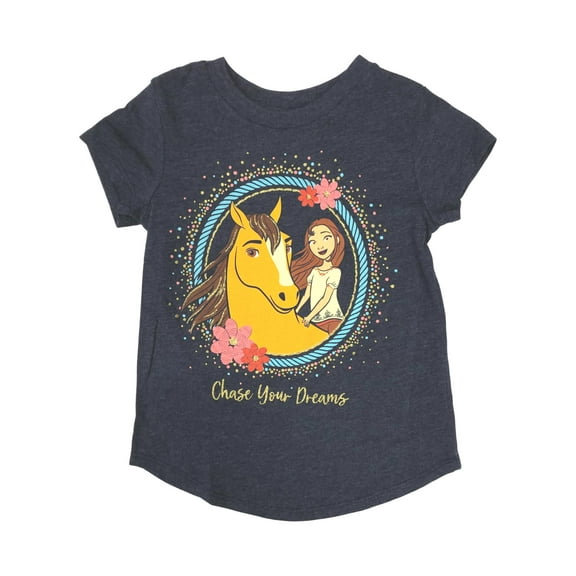 Spirit Movie Girls Navy Glitter Chase Your Dreams Horse T-Shirt Tee Shirt 5