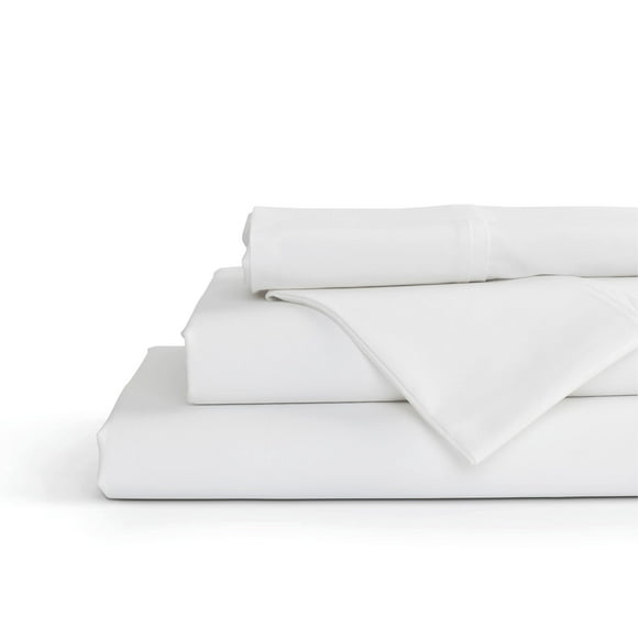 100% Coton Percale Draps Simple Size, Blanc, Poche Profonde, 3 Pièces - 1 Plat, 1 Drap Housse de Poche Profonde et 1 Taie d'Oreiller, Lit Croustillant Frais et Fort Linen