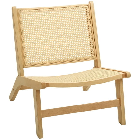 HOMCOM Fauteuil d'Appoint en Rotin avec Cadre en Bois de Caoutchouc pour Chambre, Naturel