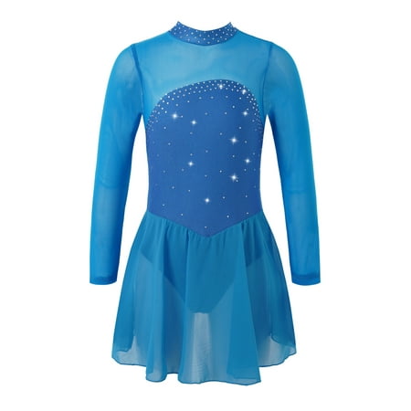 

CHICTRY Girls Shiny Rhinestone Skating Dress Long Sleeve Gym Skirted Leotard