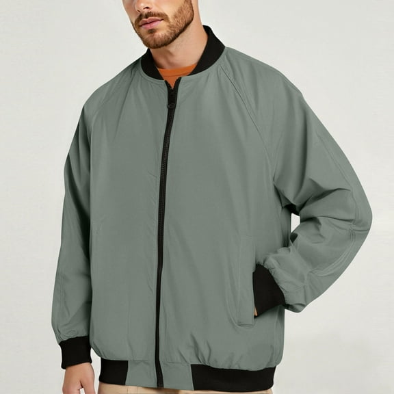 DPTALR George Men Jacket Lightweight Windbreaker Jackets Casual Softshell Flight Fashion Winter Fall Coat with Pocket Green Big and Tall Men L