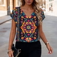 thumbnail image 2 of Dreluolixua Shirts for Women Satin Plus Size V Neck Tee Lightweight Short Sleeve Shirt Print Casual Tops, 2 of 7