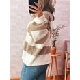 thumbnail image 6 of Women'S Loose Casual V-Neck Long-Sleeved Sweater Jacket Striped Contrast Lace-Up Knitted Cardigan Khaki S, 6 of 7