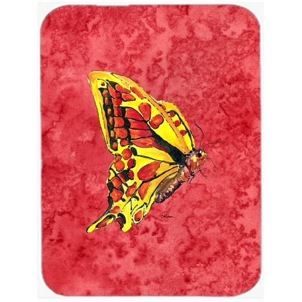Butterfly On Red Glass Cutting Board Large