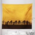 thumbnail image 1 of Rodeo Tapestry, Silhouette of Cowboys Sitting on Fence American Texas West Coast Scene, Fabric Wall Hanging Decor for Bedroom Living Room Dorm, 5 Sizes, Seal Brown and Orange, by Ambesonne, 1 of 1