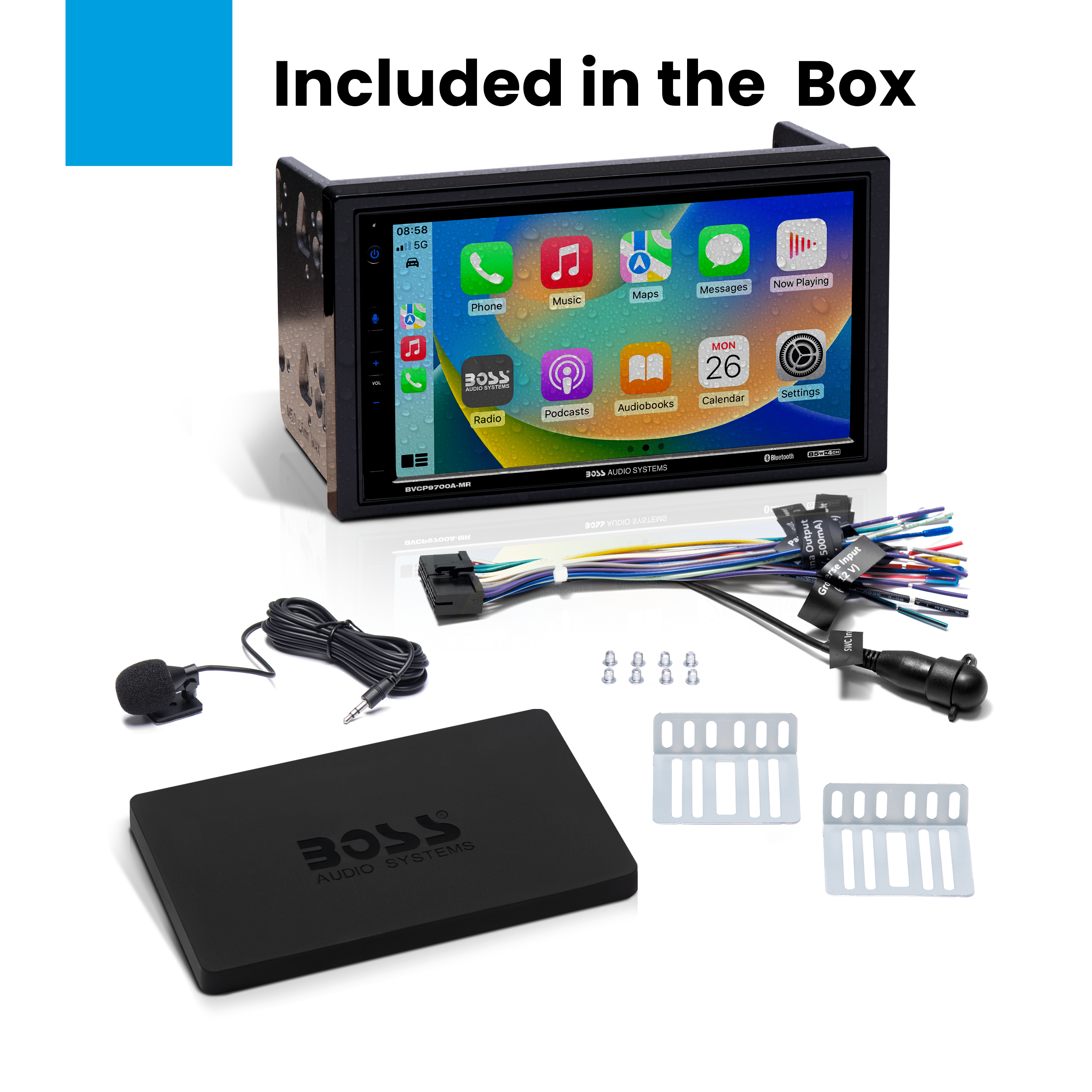 BOSS Audio Systems BVCP9700A-MR 7 Inch Marine Car Stereo, Apple CarPlay, Android Auto, Double Din Touchscreen, Bluetooth & AM/FM Receiver