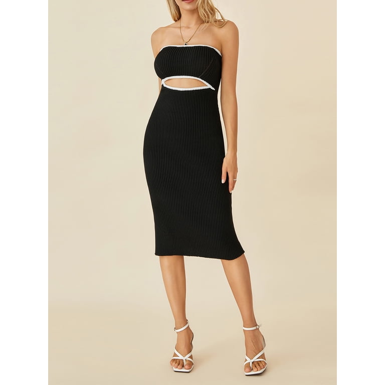 Women Knitted Tube Dress, Strapless Backless Hollowed Striped Patchwork  Long Dress Clubwear - Walmart.com