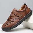 thumbnail image 3 of Men's Hand-Stitched Leather Casual Shoes with Adjustable Velcro, Comfort Non-Slip Daily Walking Sneakers, 3 of 3