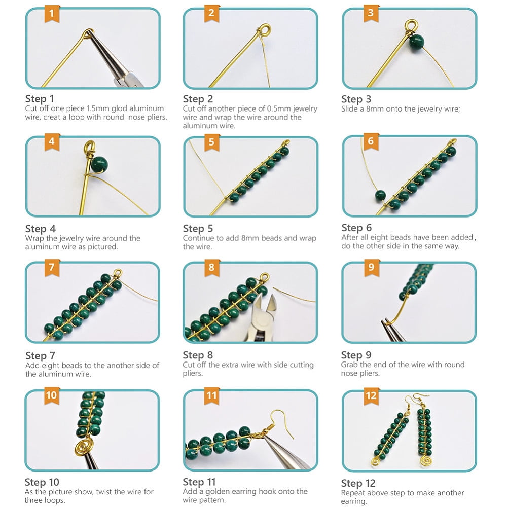 DIY Earring Making with Iron Earring Hooks Jewelry Wire Natural Gemstone Round Beads and Jewelry Pliers Mixed Color 11x7x3cm