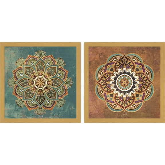 Great Art Now Boho Medallion by Marla Rae, 2 Piece Framed Art Set Each 13"W x 13"H