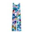 thumbnail image 6 of DeHolifer Women Cotton Linen Jumpsuits Casual Loose Summer Jumpsuit One Piece Print Outfits Sleeveless Wide Leg Pants Romper Blue S, 6 of 7
