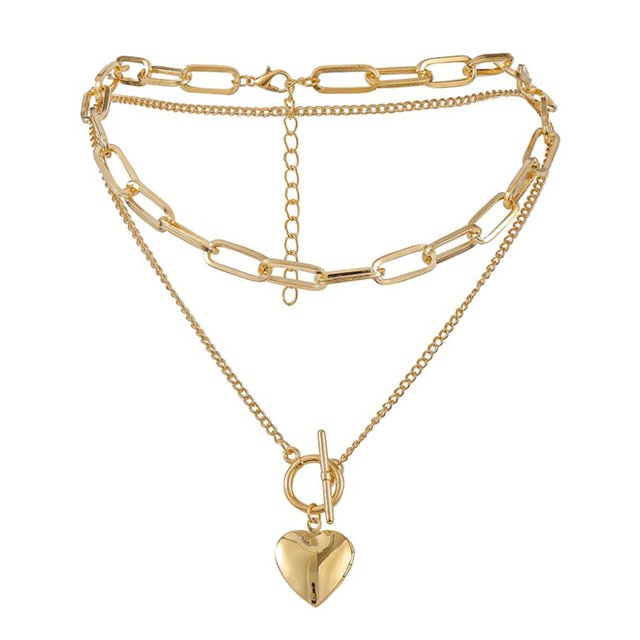 Joywa Collier à Double Couche en Forme de Cœur, Plaqué en Alliage Durable, Collier Multicouche 1 pack