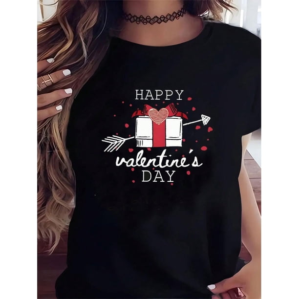 Valentine's Day Heart Print Novelty Tee Casual Crew Neck Comfortable For Outdoors Activities And Casual Wear Tee For Adult, Men, Women, Teen, Teenager, Adolescent, Youth