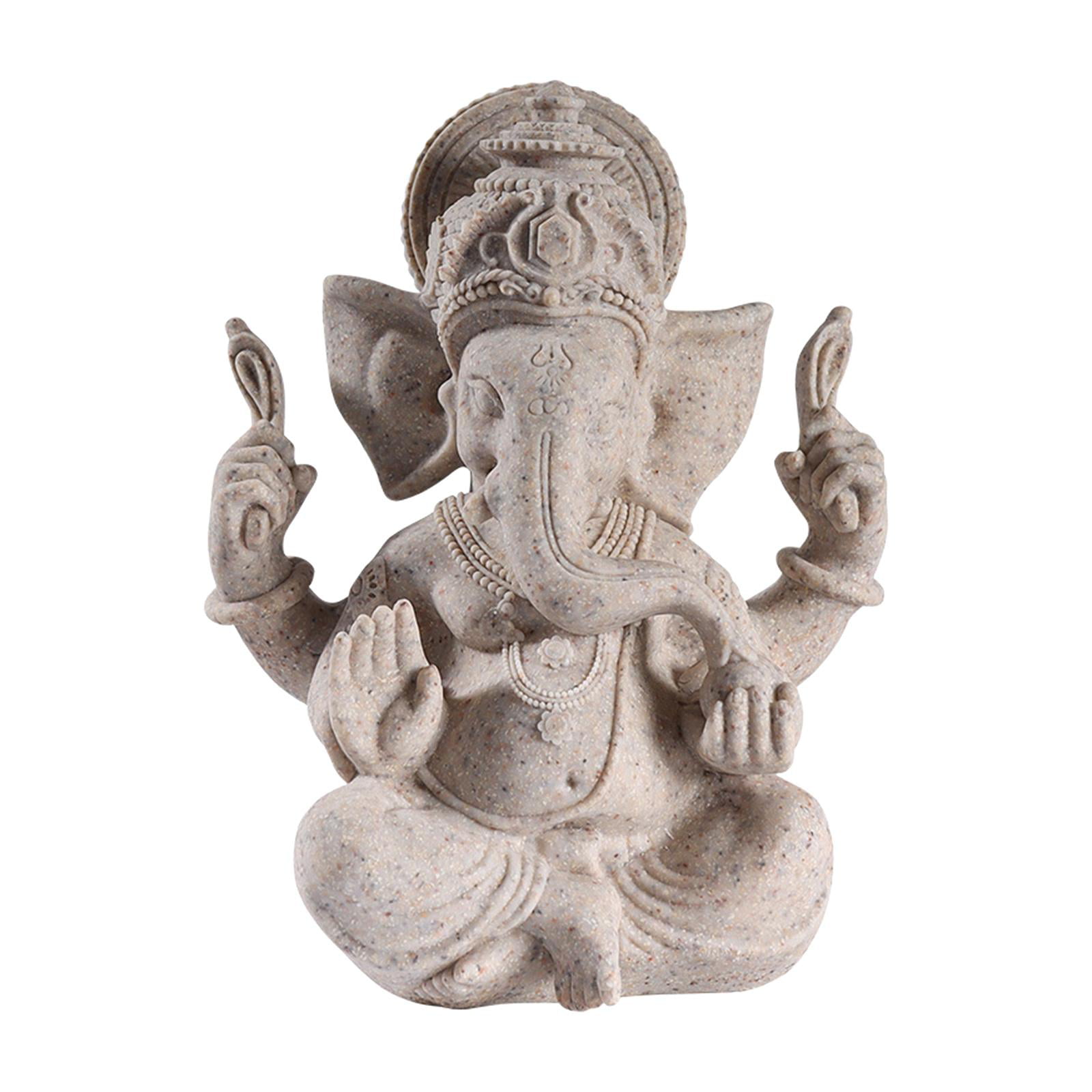 sandstone ganesha buddha elephant figurine sculpture fengshui ornament White 