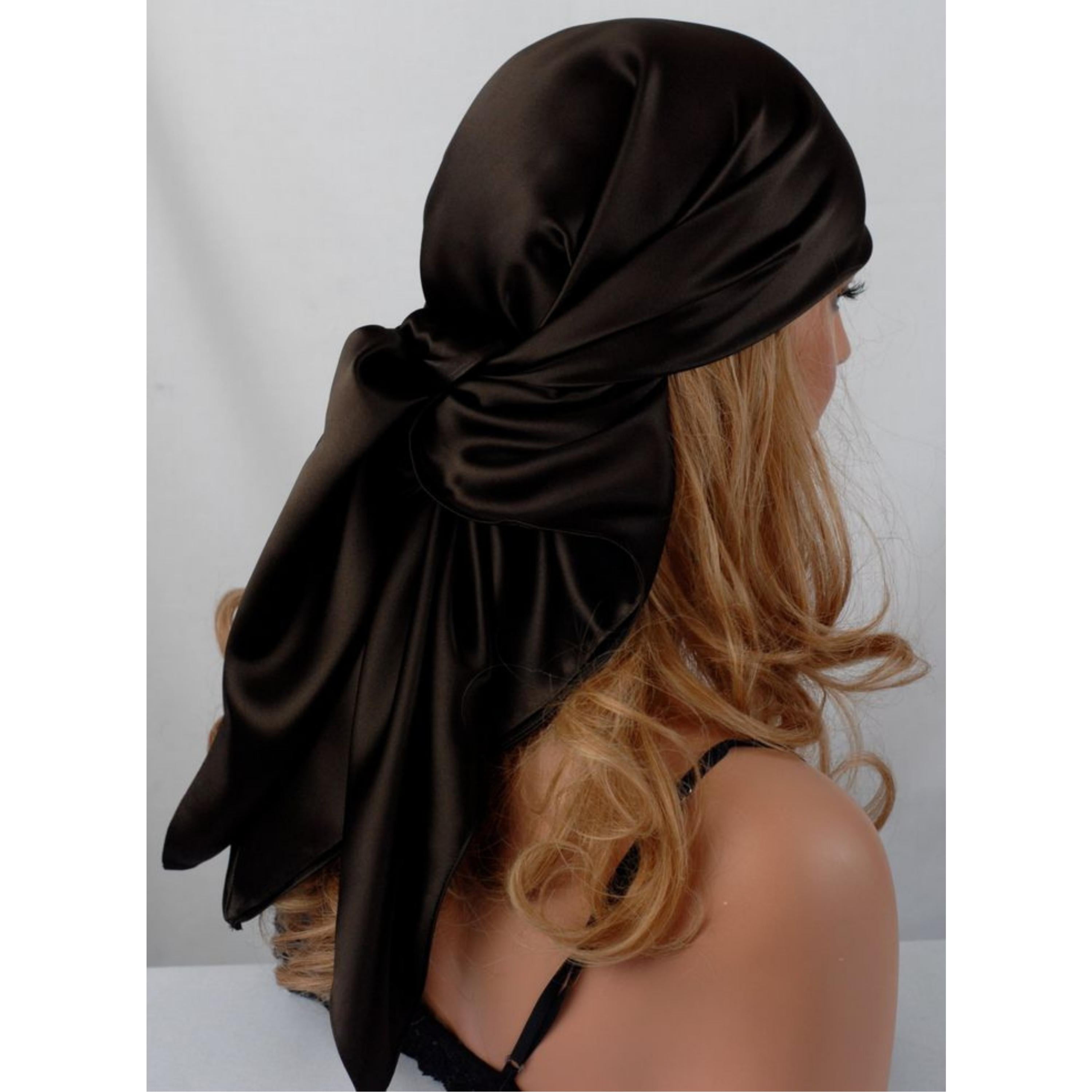 Swirly Curly Black Headwrap for Women, Satin & Silk Head Scarf, Fashion  Headband Turban for Thick Curly Hair 