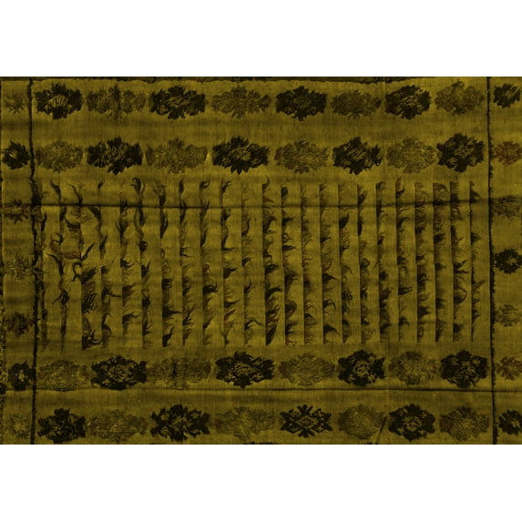 Ahgly Company Machine Washable Indoor Rectangle Abstract Yellow Modern Area Rugs, 2' x 4'