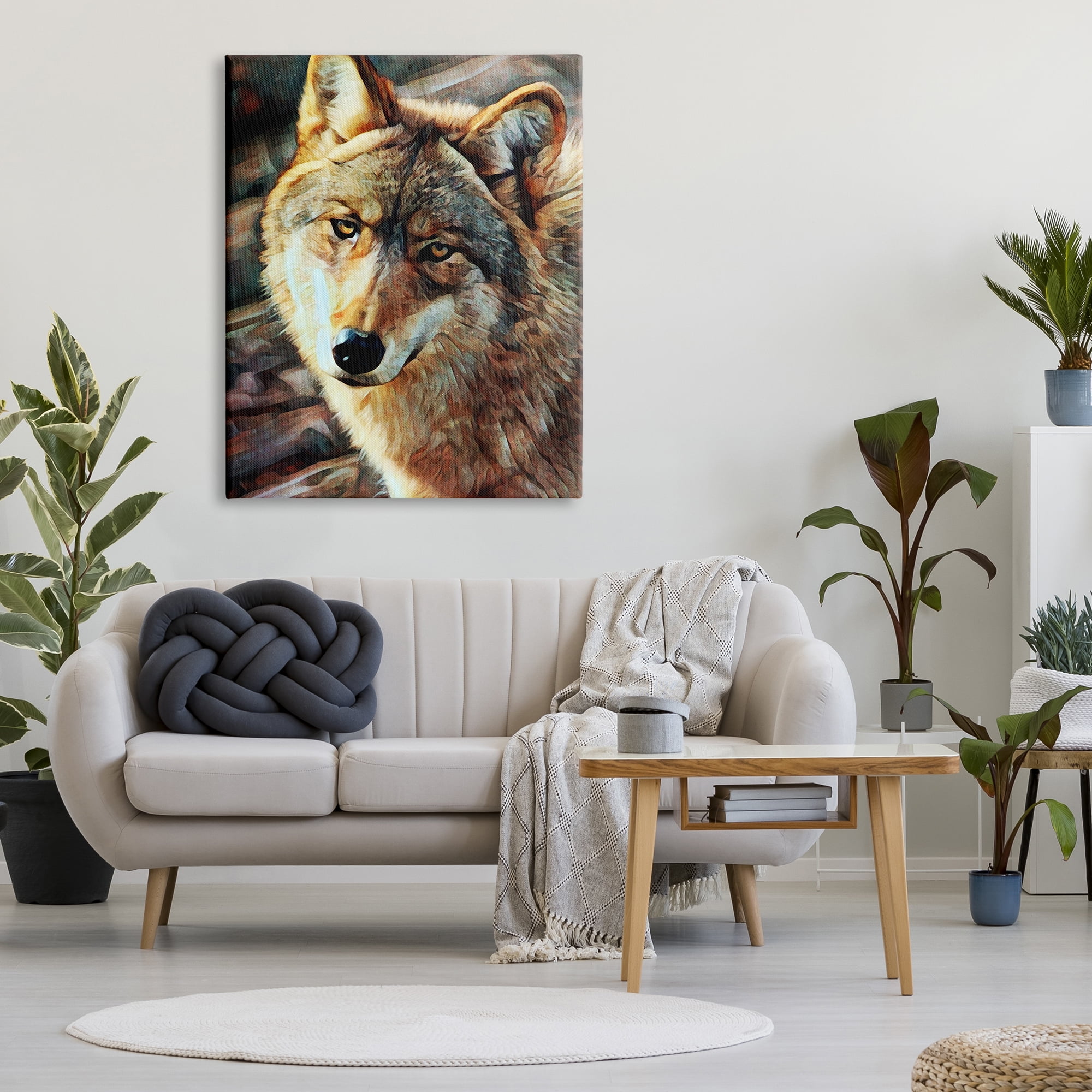 Stupell Wolf Gazing Wildlife Animal Portrait Animals & Insects Painting Gallery Wrapped Canvas Print Wall Art