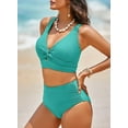 thumbnail image 2 of Women's Textured Bikini Sets Twist Front Top Swimsuits High Waisted Bathing Suits, 2 of 5