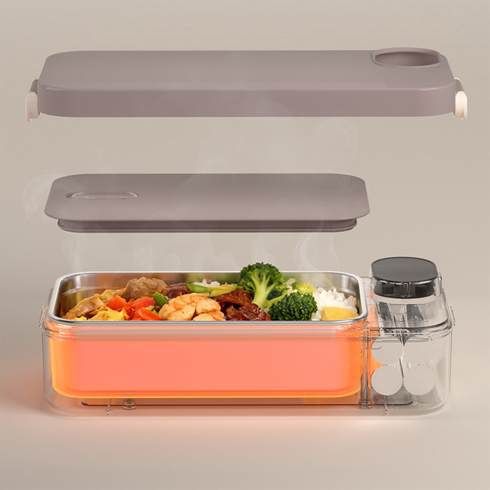 Shipiny Wireless USB Rechargeable Heated Lunch Box 900ml, Portable Food Warmer with Adjustable Temperature, Insulated Bento Box for Office, Car & Travel, Gray