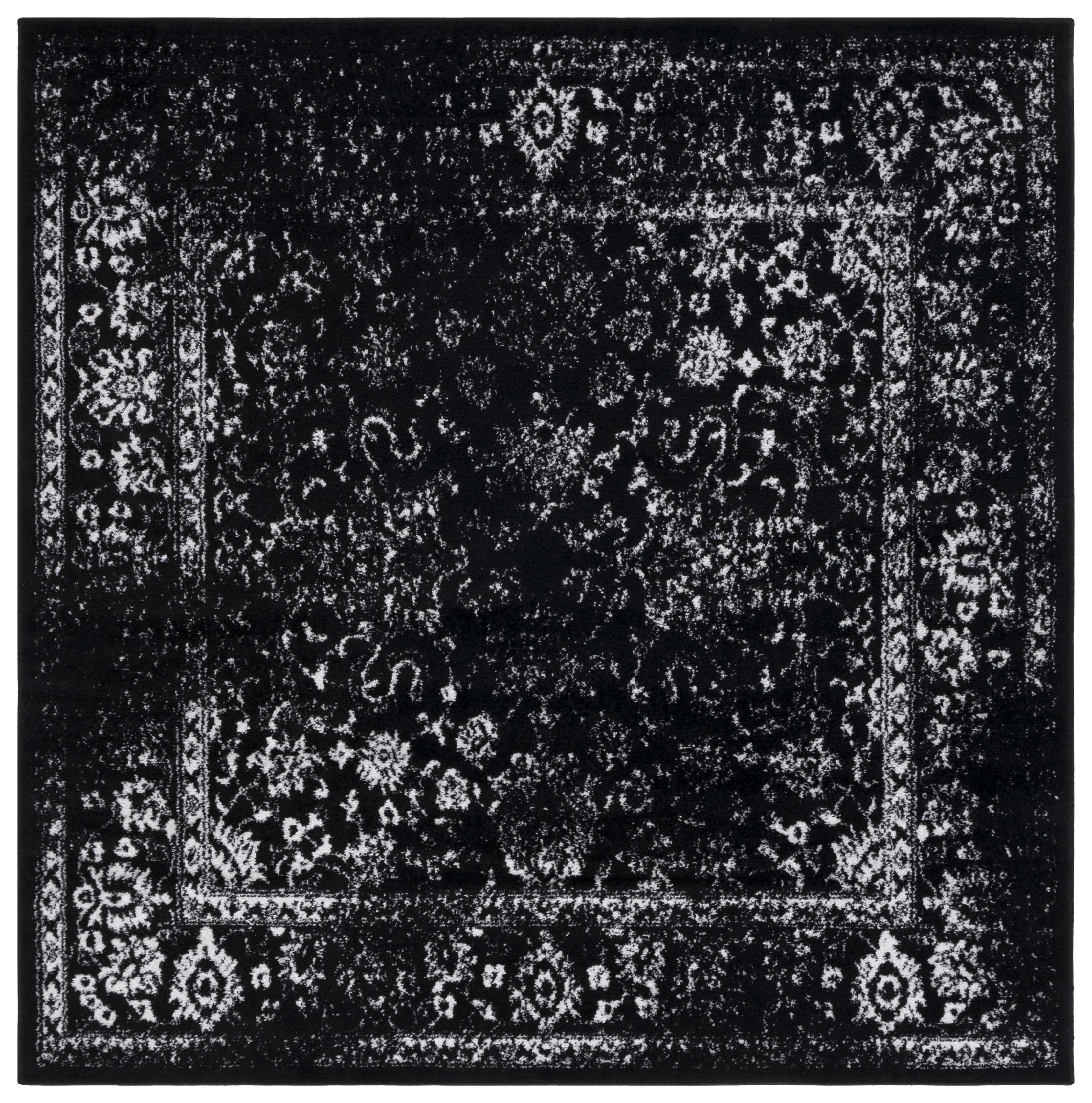 SAFAVIEH Adirondack Wyatt Traditional Distressed Area Rug, Black/Ivory, 4' x 4' Square - Transitional Modern Design, Black & Ivory, Ideal for Living Room, Bedroom, Dining Space