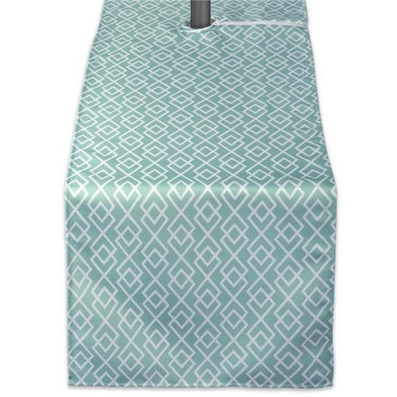 DII 14x72" Fabric Outdoor Diamond Table Runner with Zipper in Aqua Blue/White