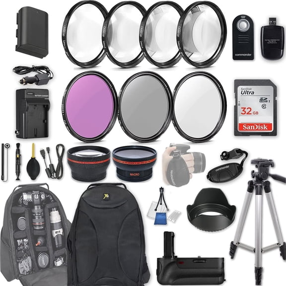 58mm 28 Pc Accessory Kit for Canon EOS Rebel 70D, 80D DSLRs with 0.43x Wide Angle Lens, 2.2X Telephoto Lens, Battery Grip, 32GB SD, Filter & Macro Kits, Backpack Case, and More