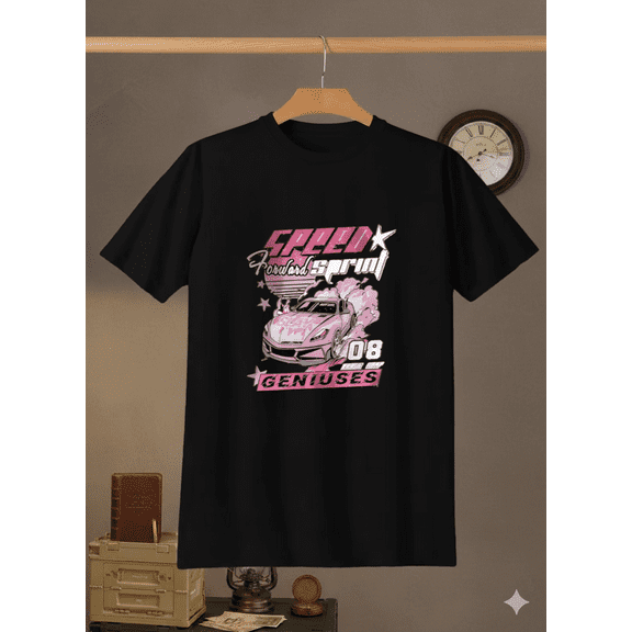 Pink Car Racing Queens Unisex T-Shirt Retro Speed Lovers Graphic Art up to size 5XL